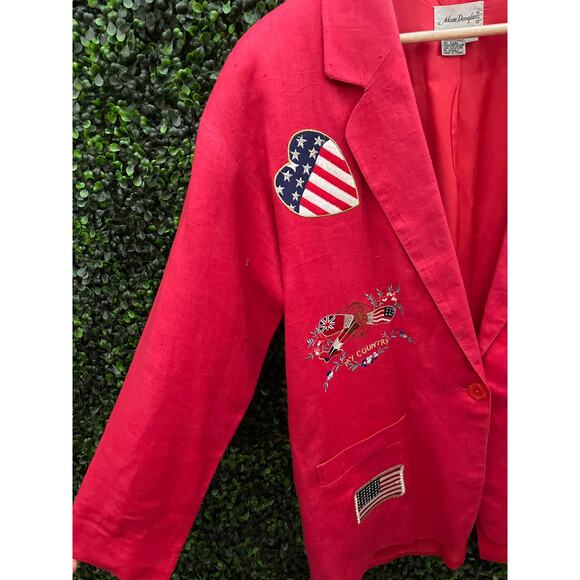 ADAM DOUGLASS Red Vintage Linen Blazer Patriotic My Country Flag Size L - Picture 2 of 8